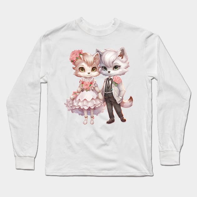 Wolf Couple Gets Married Long Sleeve T-Shirt by Chromatic Fusion Studio